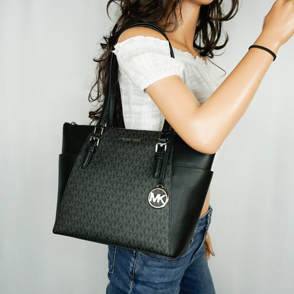 Michael Kors Charlotte Tote Shoulder Bag MK Black - Picture 7 of 12